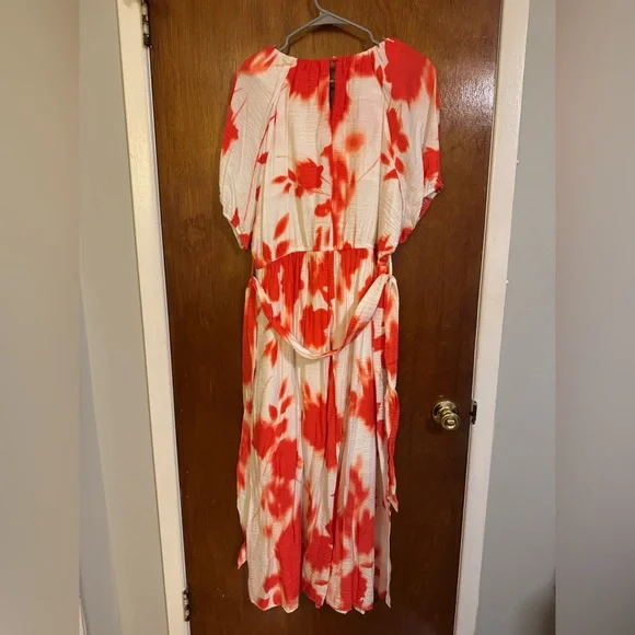 Simply Vera Vera Wang Orange and White Floral Maxi Dress with pockets - Picture 4 of 6